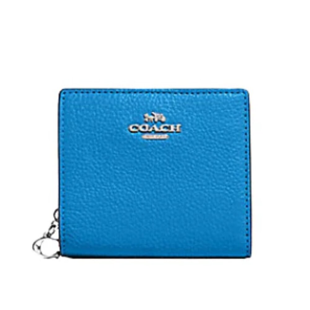 Coach Compact Small Snap Wallet Racer Blue Leather C2862 Silver $178 New 💙💙